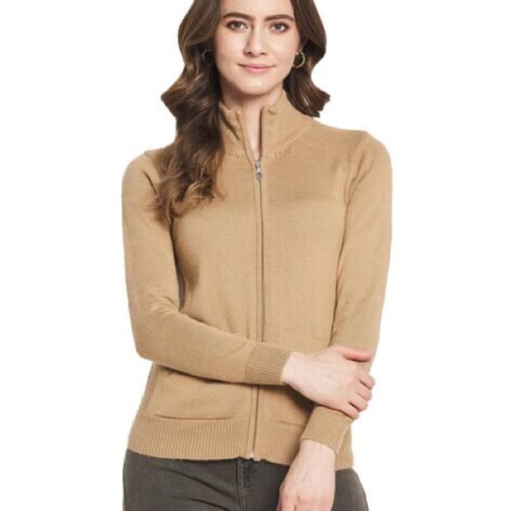 Michael Kors Women's Zip-Front Camel Sweater